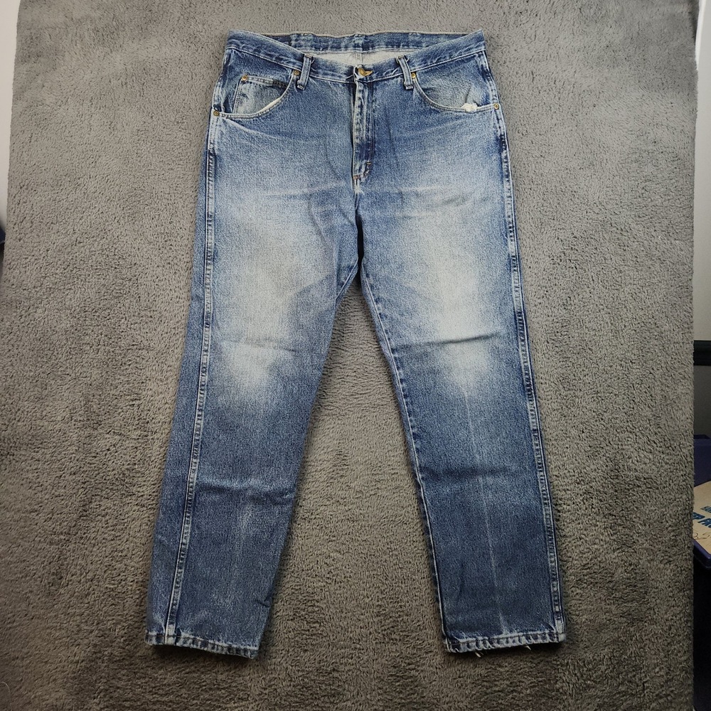 Wrangler Jeans Mens W36 L30 Blue Faded Straight Leg Regular Fit Western Cowboy